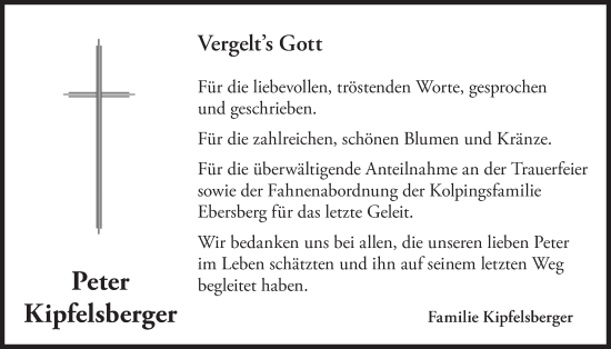 Traueranzeige von Peter Kipfelsberger von merkurtz
