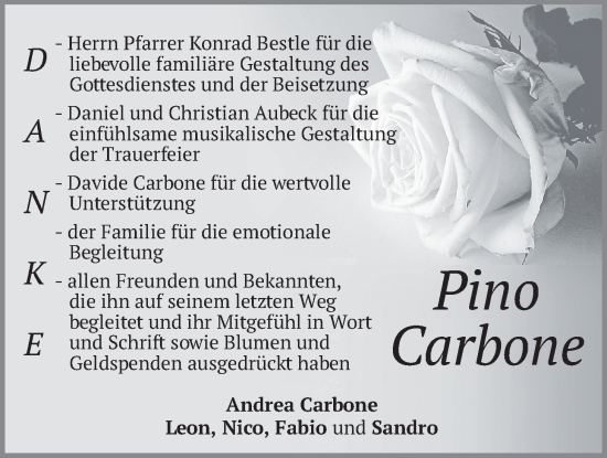 Traueranzeige von Pino Carbone von merkurtz