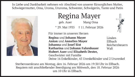 Traueranzeige von Regina Mayer von merkurtz