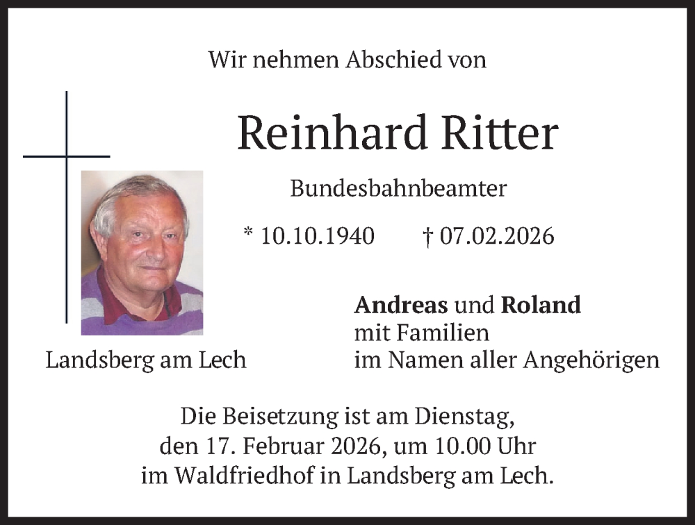  Traueranzeige für Reinhard Ritter vom 14.02.2026 aus merkurtz