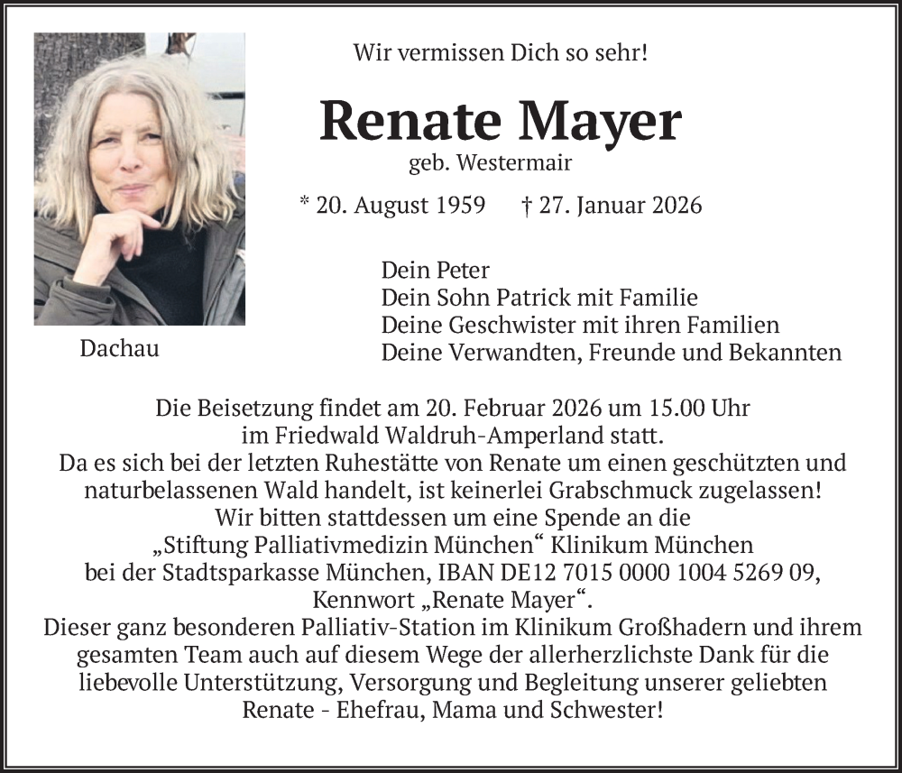 Traueranzeige für Renate Mayer vom 07.02.2026 aus merkurtz