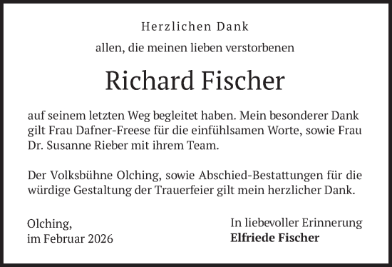 Traueranzeige von Richard Fischer von merkurtz
