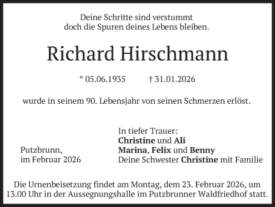 Traueranzeige von Richard Hirschmann von merkurtz