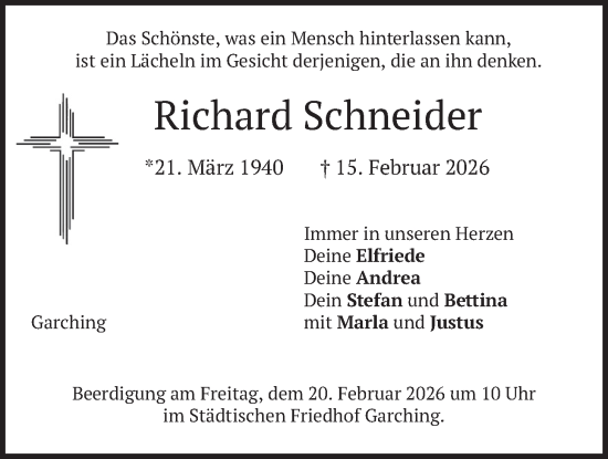 Traueranzeige von Richard Schneider von merkurtz