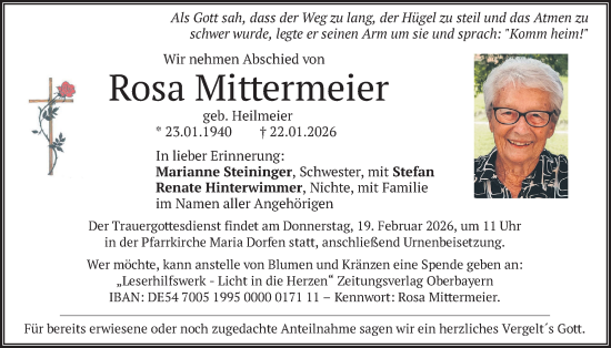 Traueranzeige von Rosa Mittermeier von merkurtz
