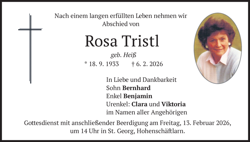  Traueranzeige für Rosa Tristl vom 10.02.2026 aus merkurtz