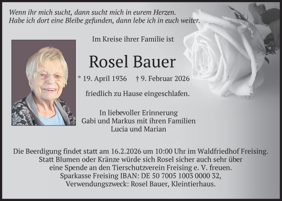 Traueranzeige von Rosel Bauer von merkurtz