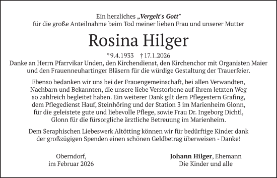 Traueranzeige von Rosina Hilger von merkurtz