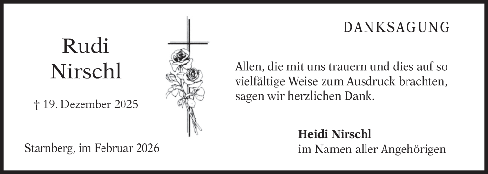  Traueranzeige für Rudi Nirschl vom 14.02.2026 aus merkurtz