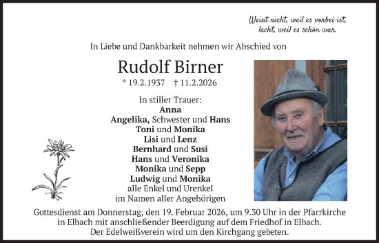 Traueranzeige von Rudolf Birner von merkurtz