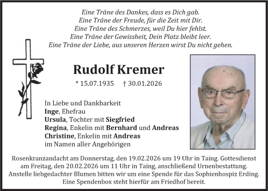 Traueranzeige von Rudolf Kremer von merkurtz