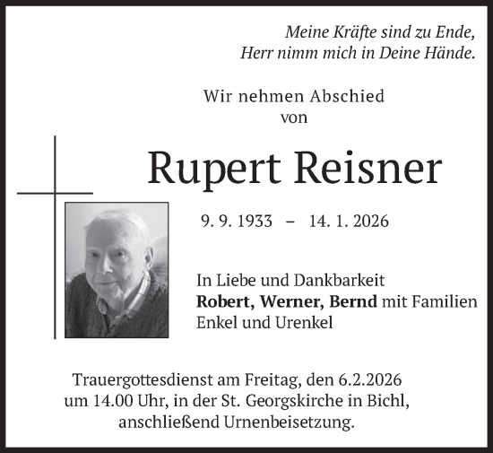 Traueranzeige von Rupert Reisner von merkurtz