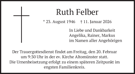 Traueranzeige von Ruth Felber von merkurtz