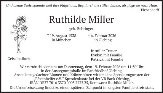 Traueranzeige von Ruthilde Miller von merkurtz