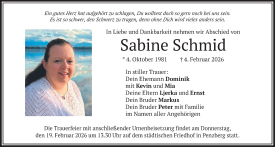 Traueranzeige von Sabine Schmid von merkurtz