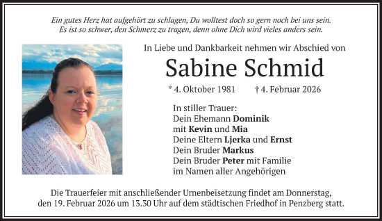 Traueranzeige von Sabine Schmid von Das Gelbe Blatt Penzberg