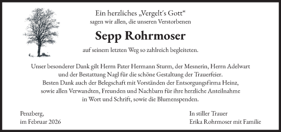 Traueranzeige von Sepp Rohrmoser von Das Gelbe Blatt Penzberg