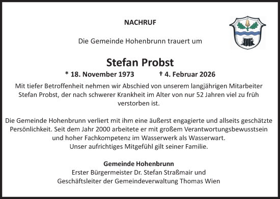 Traueranzeige von Stefan Probst von merkurtz