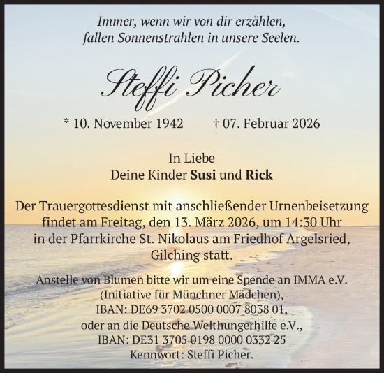 Traueranzeige von Steffi Picher von merkurtz