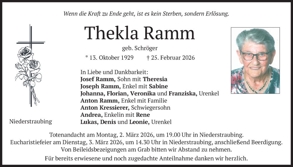  Traueranzeige für Thekla Ramm vom 28.02.2026 aus merkurtz