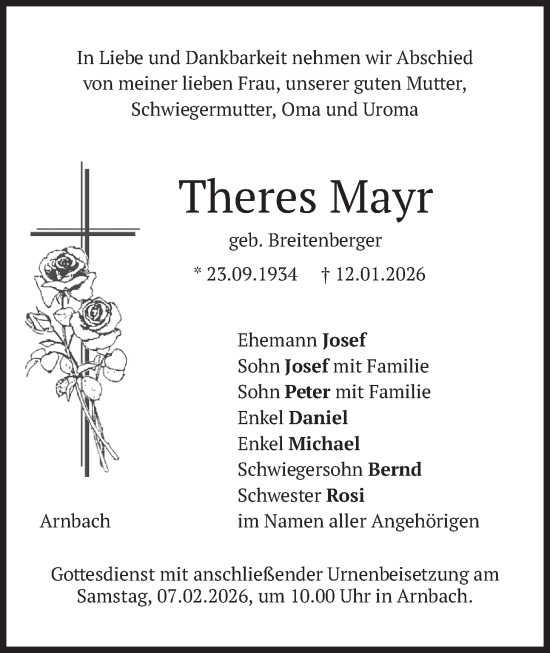 Traueranzeige von Theres Mayr von merkurtz