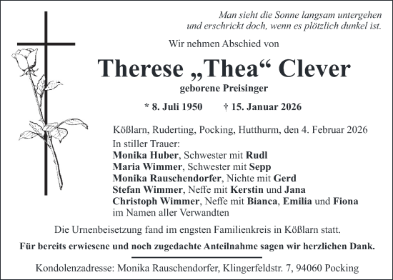 Traueranzeige von Therese Clever von merkurtz