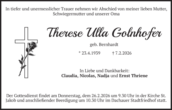 Traueranzeige von Therese Ulla Golnhofer von merkurtz