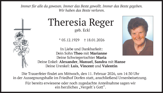 Traueranzeige von Theresia Reger von merkurtz