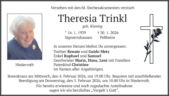 Traueranzeige von Theresia Trinkl von merkurtz