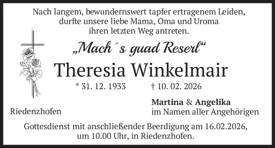 Traueranzeige von Theresia Winkelmair von merkurtz