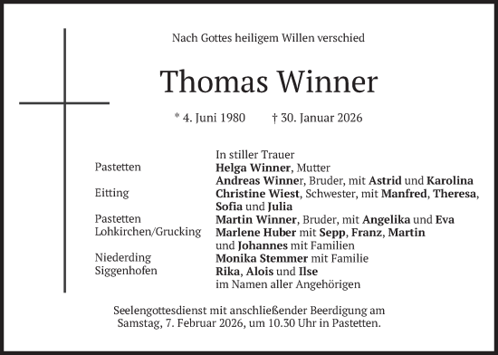 Traueranzeige von Thomas Winner von merkurtz
