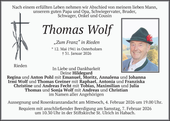 Traueranzeige von Thomas Wolf von merkurtz