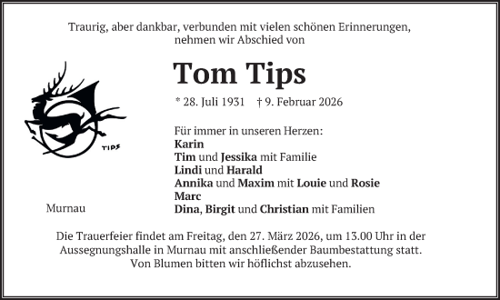 Traueranzeige von Tom Tips von merkurtz