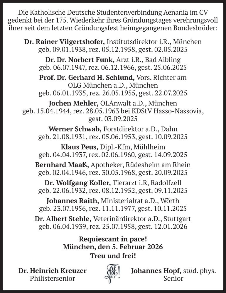  Traueranzeige für Totentafel vom 05.02.2026 vom 05.02.2026 aus merkurtz