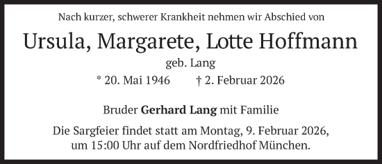 Traueranzeige von Ursula, Margarete, Lotte Hoffmann von merkurtz
