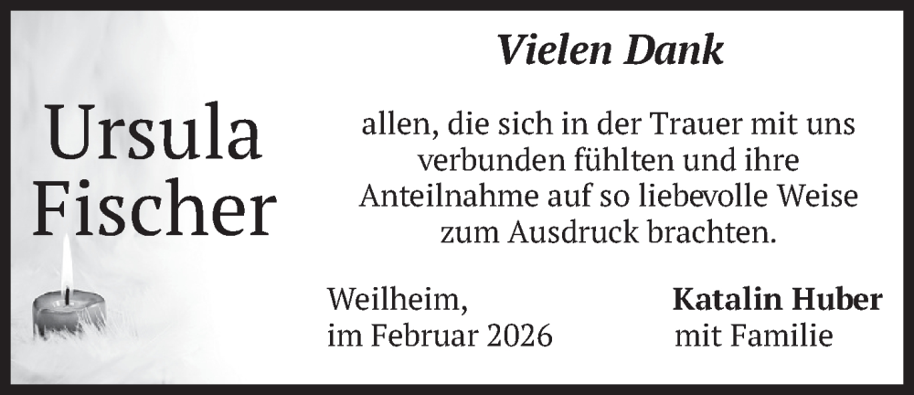  Traueranzeige für Ursula Fischer vom 14.02.2026 aus merkurtz