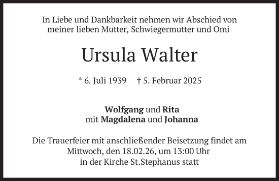 Traueranzeige von Ursula Walter von merkurtz