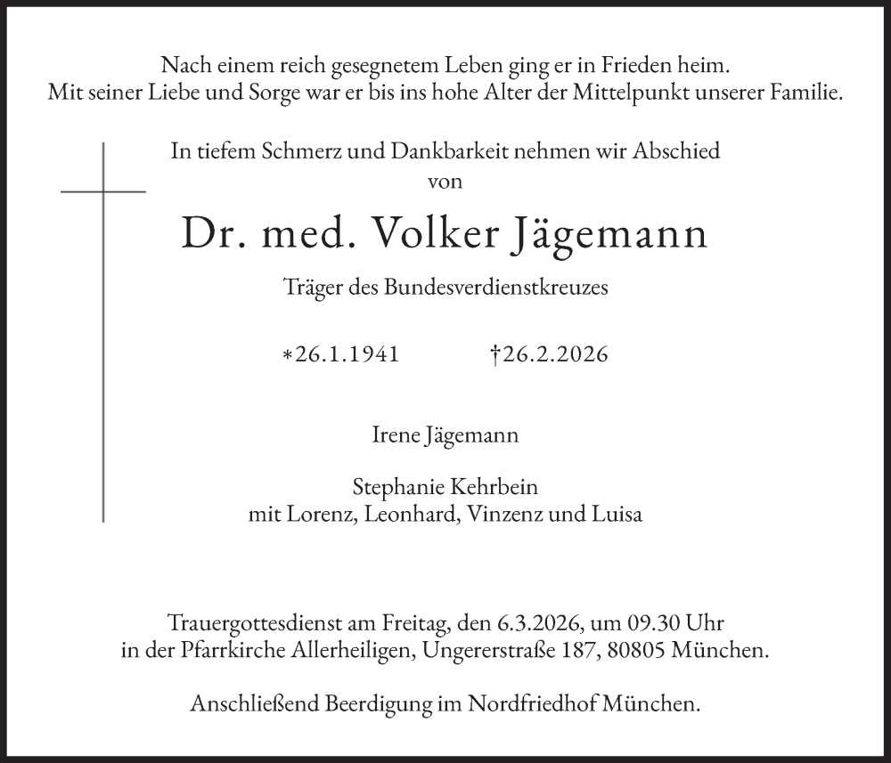 Traueranzeige für Volker Jägemann vom 28.02.2026 aus merkurtz