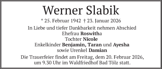 Traueranzeige von Werner Slabik von merkurtz