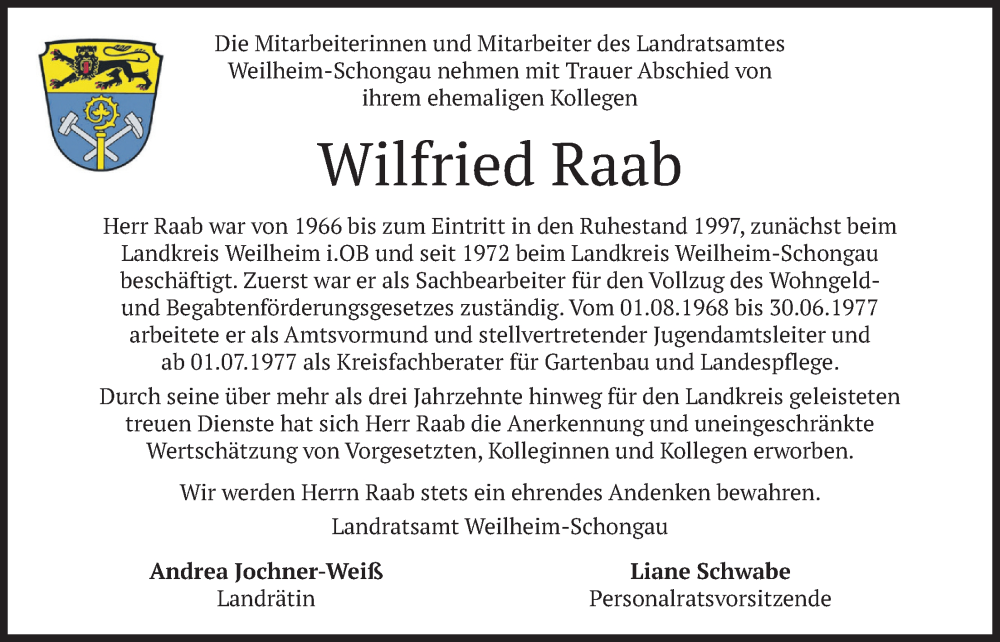  Traueranzeige für Wilfried Raab vom 05.02.2026 aus merkurtz