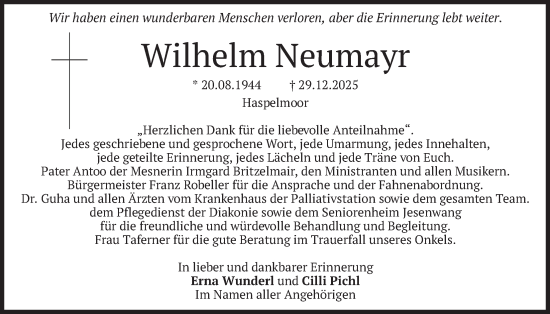 Traueranzeige von Wilhelm Neumayr von merkurtz