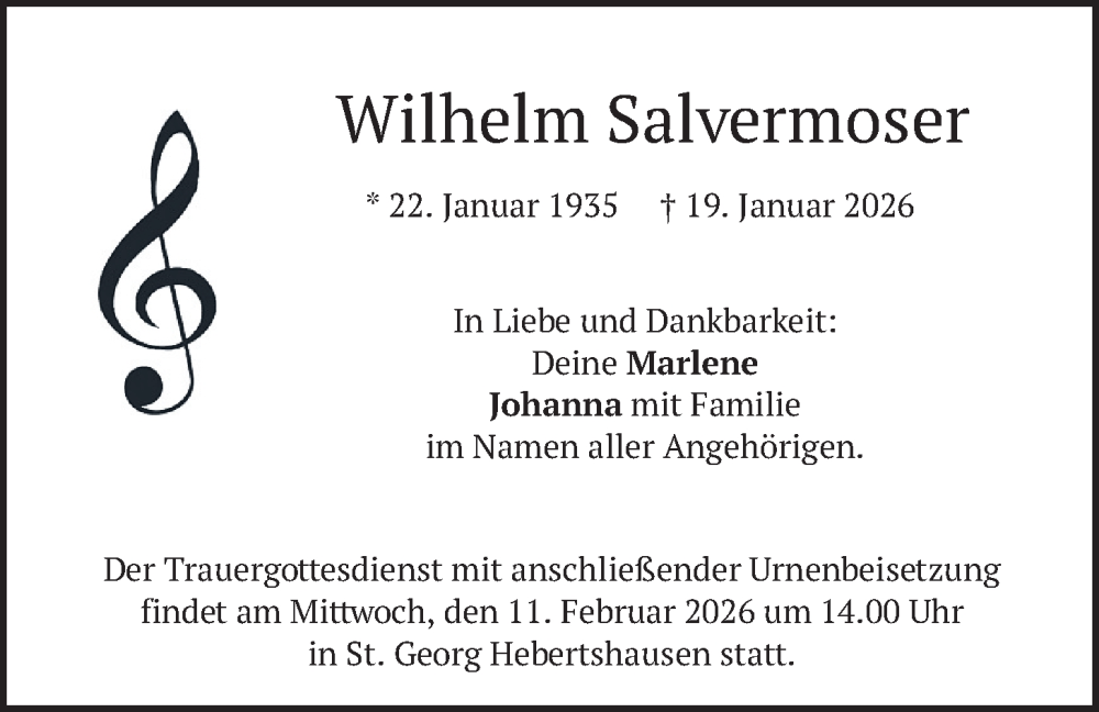  Traueranzeige für Wilhelm Salvermoser vom 07.02.2026 aus merkurtz