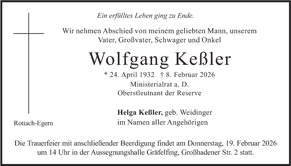  Traueranzeige für Wolfgang Keßler vom 14.02.2026 aus merkurtz