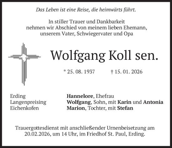 Traueranzeige von Wolfgang Kollsen von merkurtz