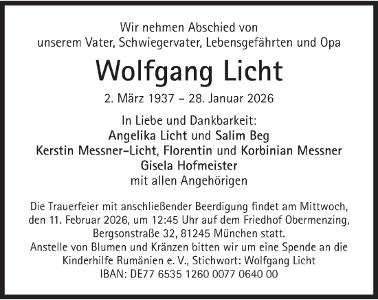 Traueranzeige von Wolfgang Licht von merkurtz